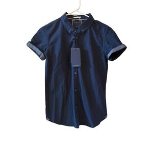 Boys Cactus Boys Navy Polka Dot Button Down Shirt Size 11/12 NWT Short Sleeve